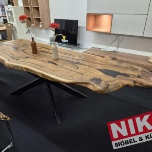 24111602 Esstisch 100 × 240 cm Zürgelholz massiv mit Spider-Fuß – Produktansicht 1