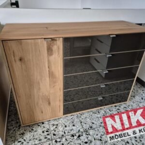 CARDIFF Kombikommode 120 cm Eiche Bianco/Glas Mocca – – Produktansicht 1