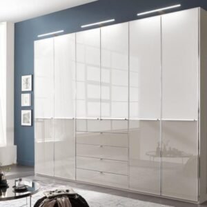 WIEMANN SHANGHAI Kleiderschrank 300 cm Weiß/Kieselgrau Glas – Neu & OVP