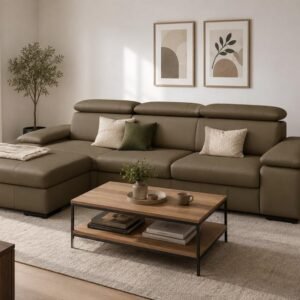 Ecksofa Alcudia Naturleder Olive Ausstellungsstück by S&W Möbel