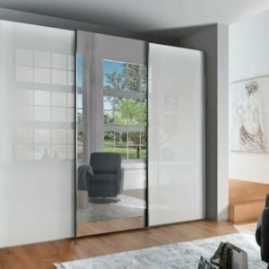 Schwebetürenschrank Monaco Wiemann Kieselgrau/Glas weiß by Starmöbel – Originalfoto 1