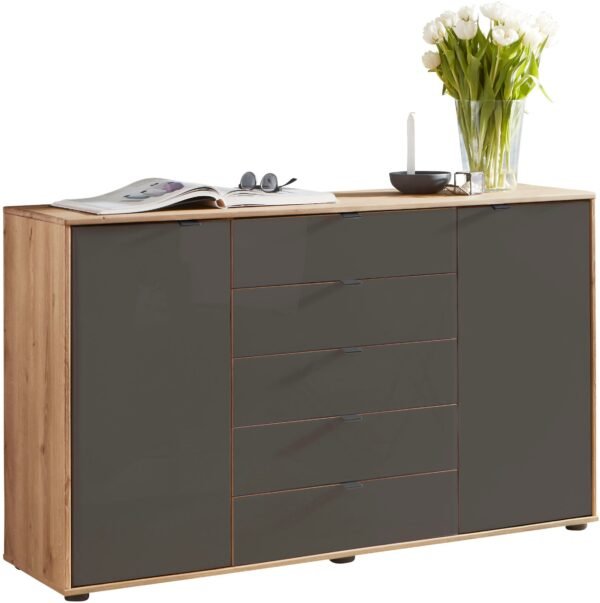 CARDIFF Kombikommode 141 cm Bianco-Eiche/Glas Mocca von Wiemann – Produktansicht