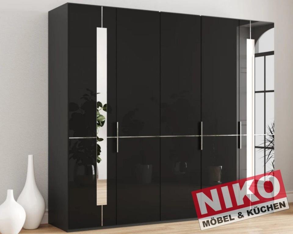 IMOLA W Kleiderschrank 250 cm Graphit/Glas Graphit mit Spiegel – Produktansicht 1