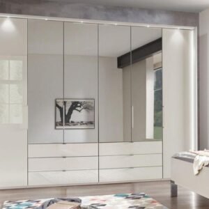 KANSAS Kleiderschrank 300 cm Glas Champagner/Spiegel mit 6 Schubladen – Produktansicht 1