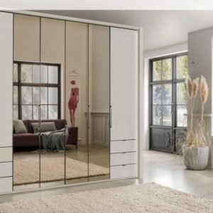 KANSAS Kleiderschrank 250 cm Glas Champagner/Spiegel mit 6 Schubladen – Produktansicht 1