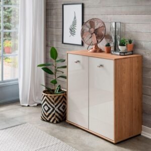 KIRUNA Herrenkommode 80 cm Eiche/Glas Champagner – Produktansicht 1