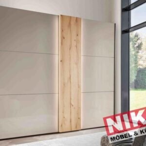 CREMONA Kleiderschrank 250 cm Eiche Bianco/Glas Champagner mit LED – Produktansicht 1
