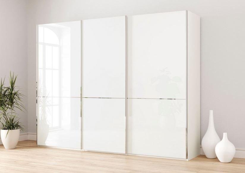 IMOLA W Kleiderschrank 300 cm Glas Weiß – Produktansicht 1
