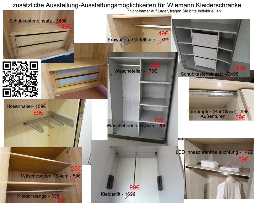 INTERLIVING Kleiderschrank 256 cm Eiche Bianco/Glas Champagner mit Schubladen Ausstellungsstück by NIKO