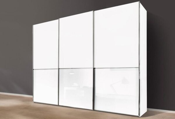 SHANGHAI Schwebetürenschrank 300 × 236 cm Weiß/Glas Weiß by STARMöbel