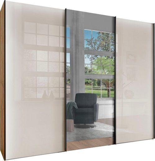 MONACO Schwebetürenschrank 246,3 cm Bianco-Eiche/Glas Champagner/Spiegel by STARMöbel